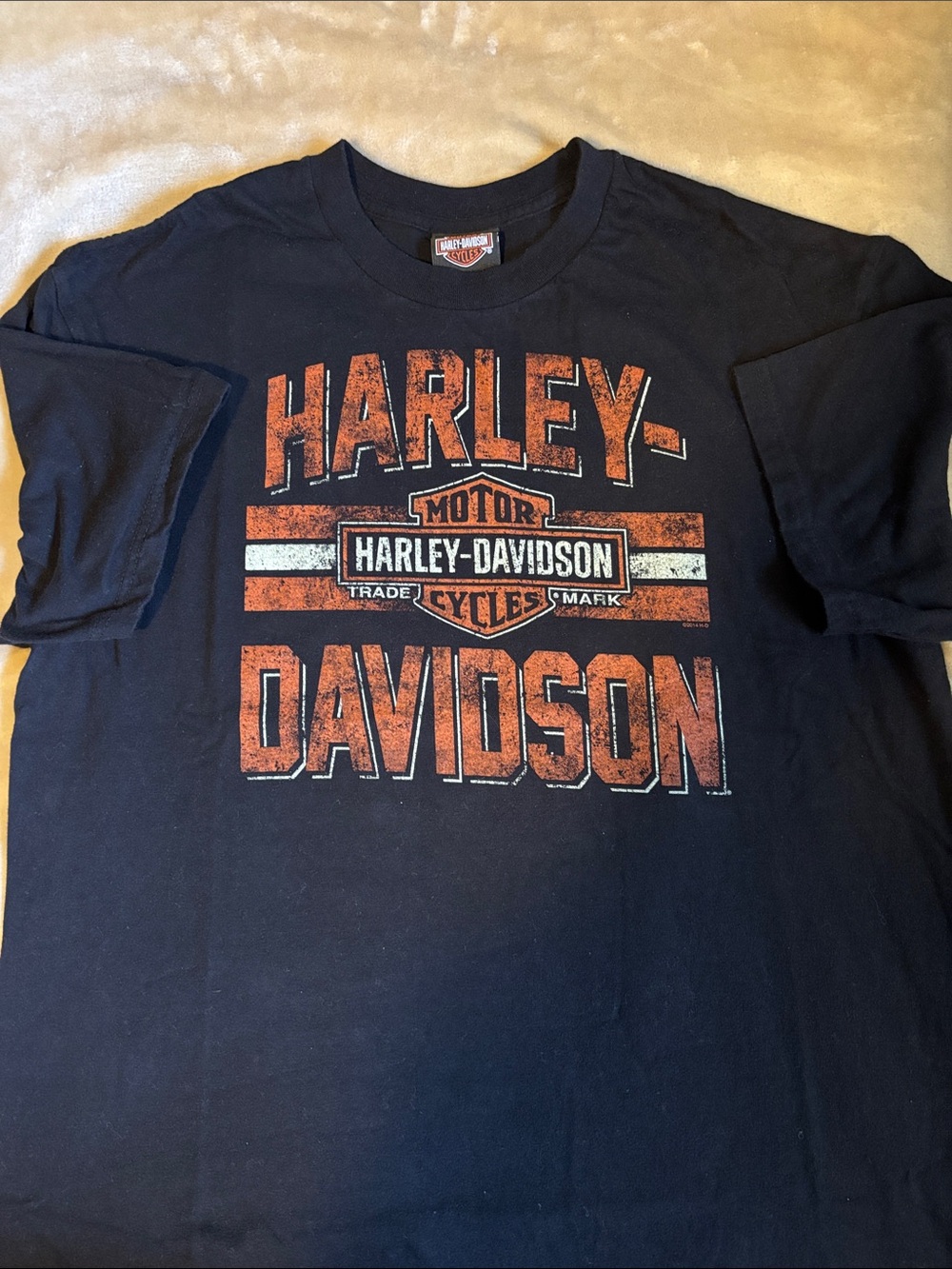 Harley-Davidson Black Short Sleeve Tee with Distressed Orange Logo